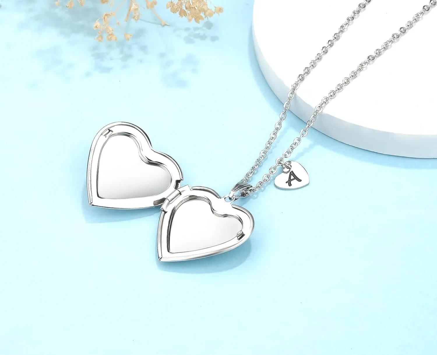 YOUFENG Unicorns Gifts for Her Love Heart Initial Letter Locket Necklace that Holds Pictures Enamel Locket Pendant Gifts for Women