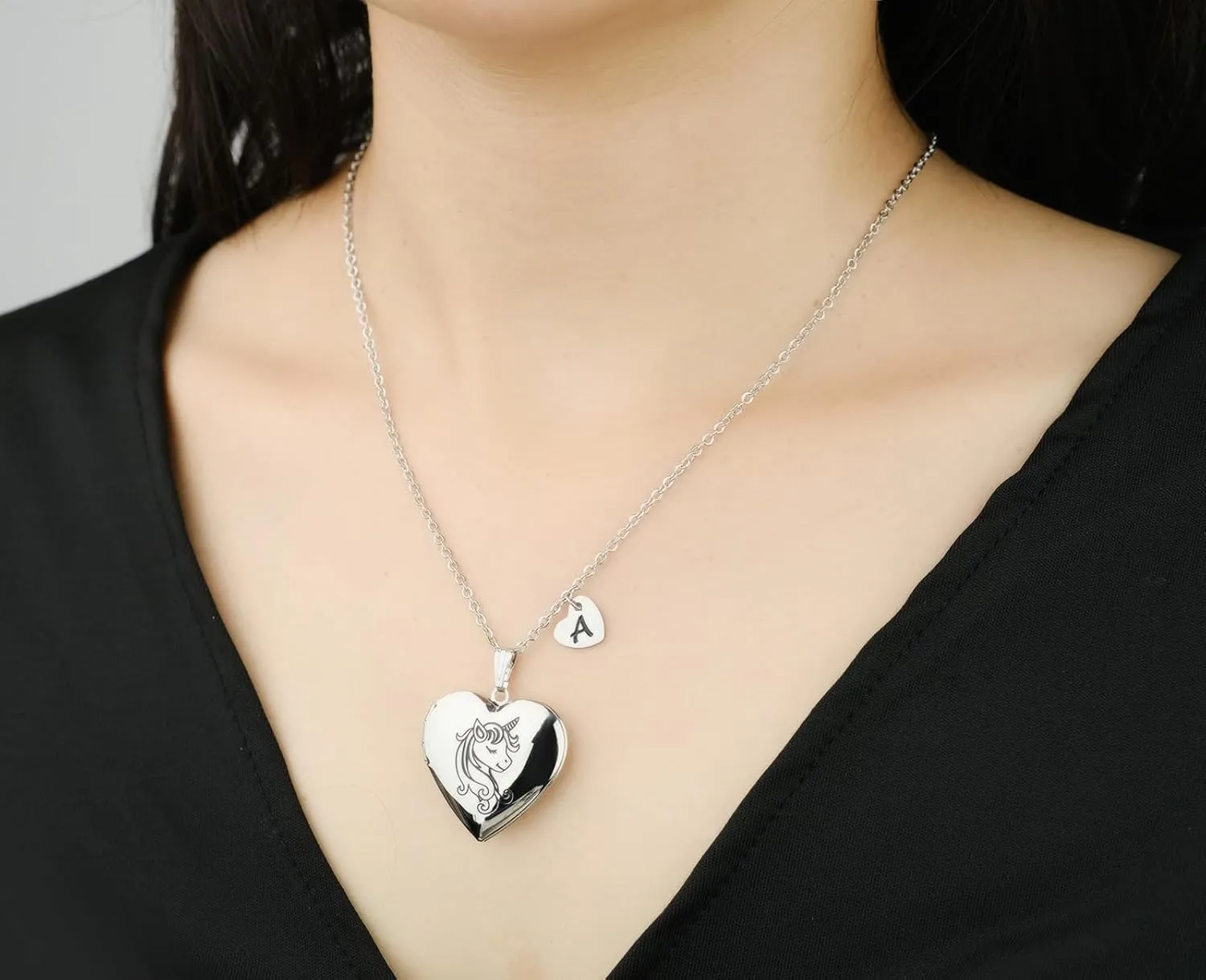 YOUFENG Unicorns Gifts for Her Love Heart Initial Letter Locket Necklace that Holds Pictures Enamel Locket Pendant Gifts for Women