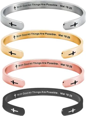 ZKXXJ Mat 19 26 Bracelet for Women Men Bible Verse Cuff Bangle Religious Prayer Bracelet Christian God Bracelts Inspirational Quote Cross Jewelry Baptism Easter Gift for Him Her