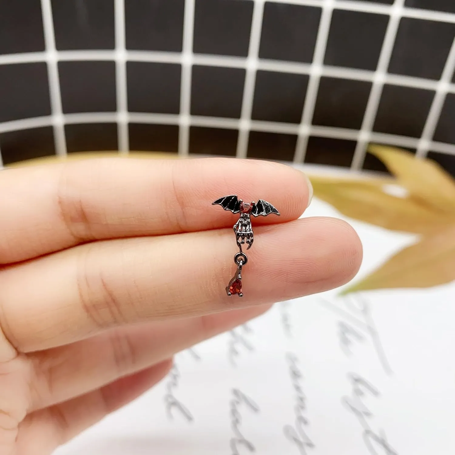 ZMANYIJEW Black Nose Rings Stainless Steel Halloween Nose Ring Bat Wings L Shaped Nose Rings Nose Perforated Jewelry