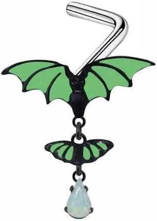 ZMANYIJEW Black Nose Rings Stainless Steel Halloween Nose Ring Bat Wings L Shaped Nose Rings Nose Perforated Jewelry