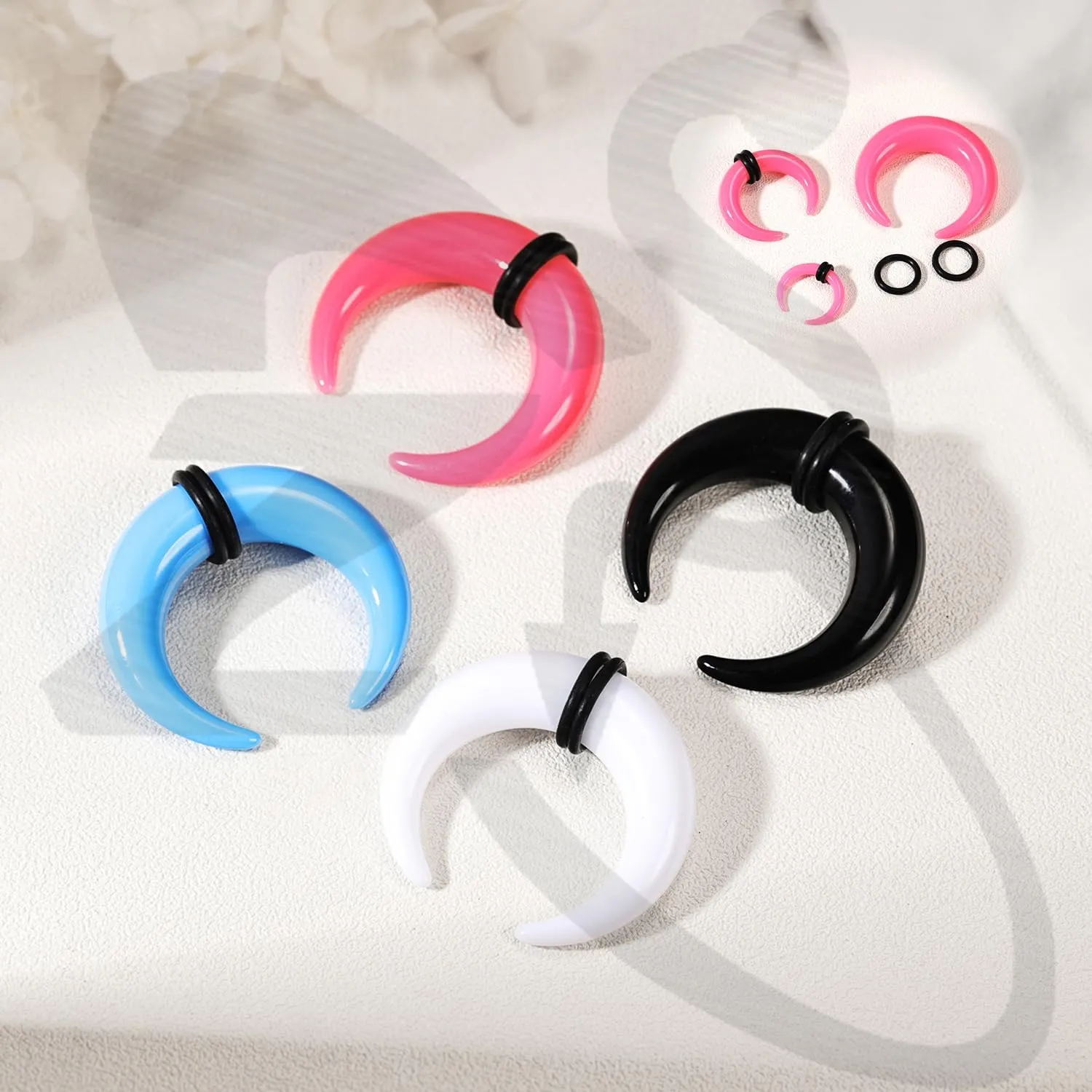 ZS 2 Pairs Acrylic Septum Taper Pincher Ring, 12G 10G 8G 6G 4G 2G 0G Buffalo Horseshoe Captive Bead Nose Ring Stretcher Expander for Stretching Pierced Nose Ear
