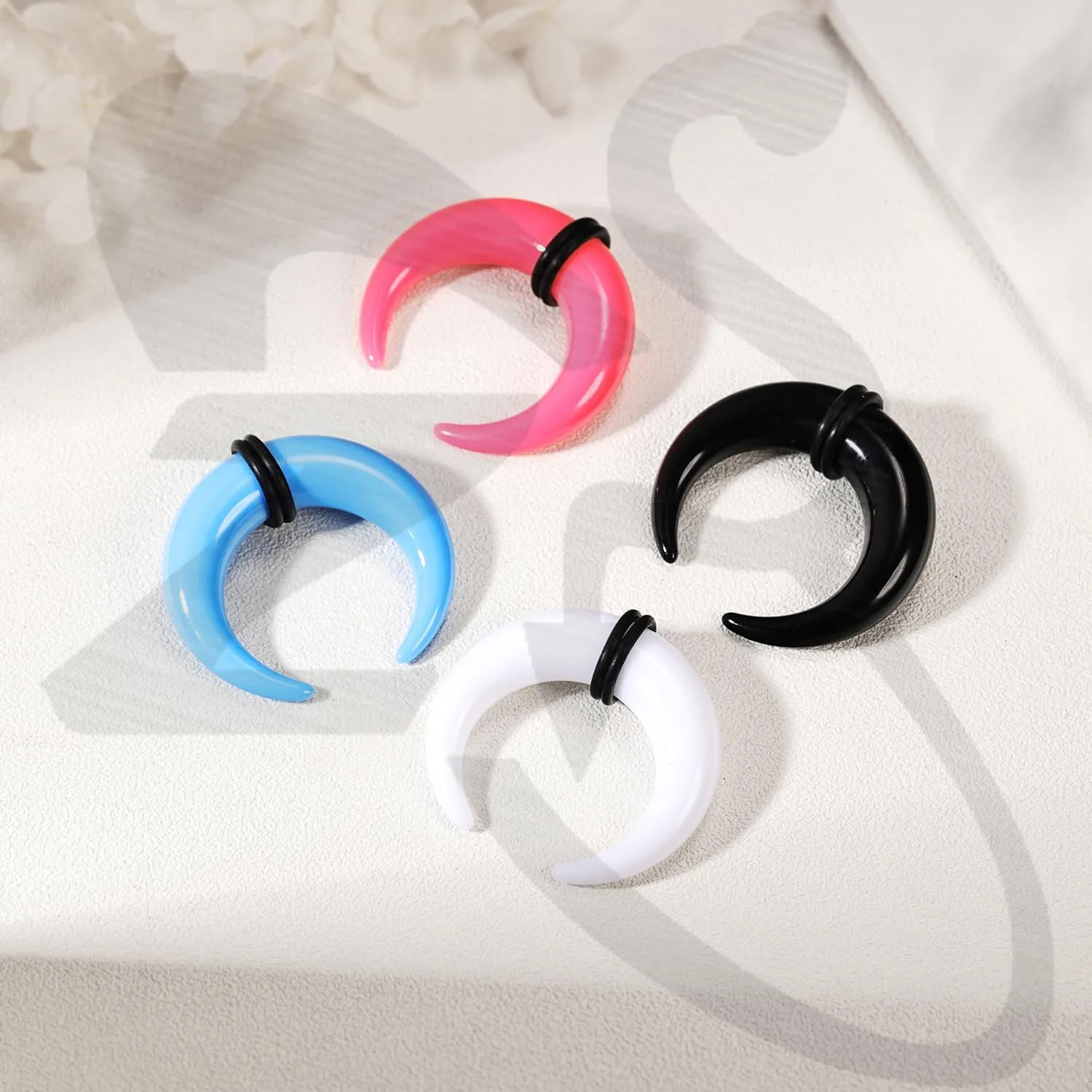 ZS 4 Pairs Acrylic Septum Taper Pincher Ring, 14G 12G 10G 8G 6G 4G 2G 0G 00G Buffalo Horseshoe Nose Ring Stretcher Expander for Stretching Pierced Nose Ear