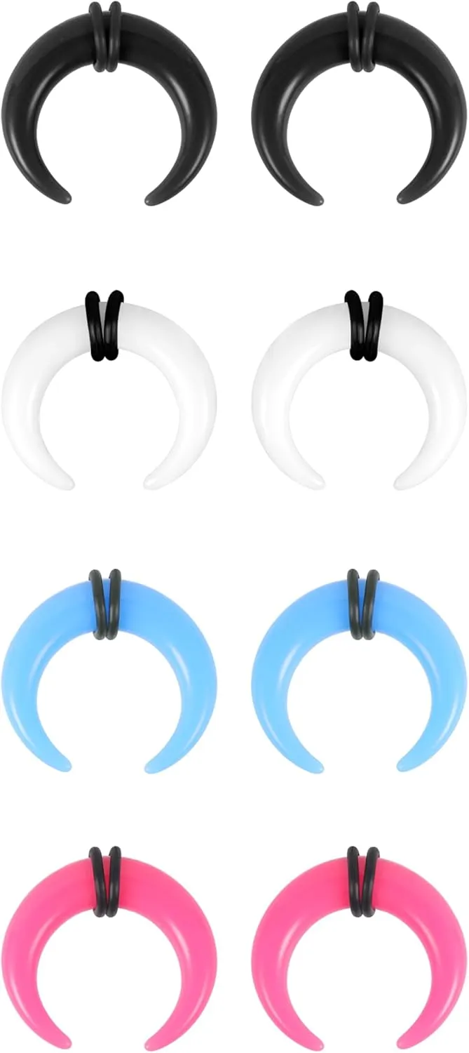 ZS 4 Pairs Acrylic Septum Taper Pincher Ring, 14G 12G 10G 8G 6G 4G 2G 0G 00G Buffalo Horseshoe Nose Ring Stretcher Expander for Stretching Pierced Nose Ear