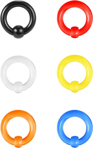 ZS 6 Pcs Captive Bead Rings Spring Action BCR, 0G-12G Acrylic Nose Septum Pierced Body Jewelry