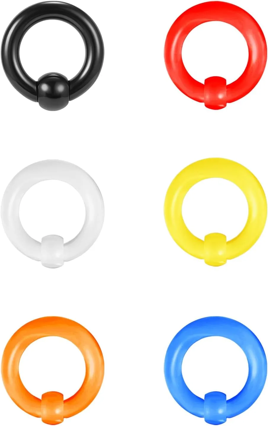 ZS 6 Pcs Captive Bead Rings Spring Action BCR, 0G-12G Acrylic Nose Septum Pierced Body Jewelry