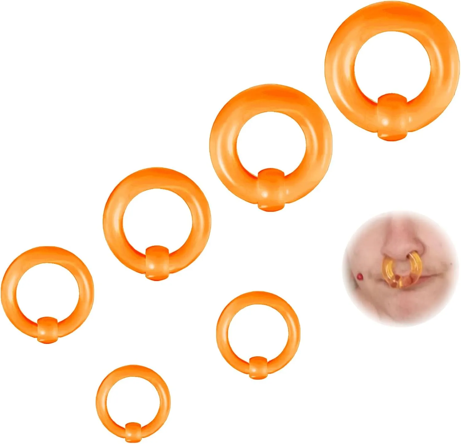 ZS 6Pcs Captive Bead Rings Spring Action BCR Ball Rings, 12G - 0G PA Ring, Acrylic Nose Septum Rings Stretching Pierced Body Jewelry for Men Women