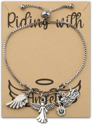 Zuo Bao Motorcycle Memorial Jewelry Memorial for Brother Dad Husband Sympathy Gift Riding with Angels Bracelet with Wing Car Truck Memorial